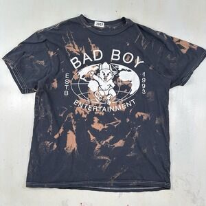 Bad Boy Entertainment T-Shirt Men Medium Hip-Hop Puff Daddy Bleach Dye‎ Black